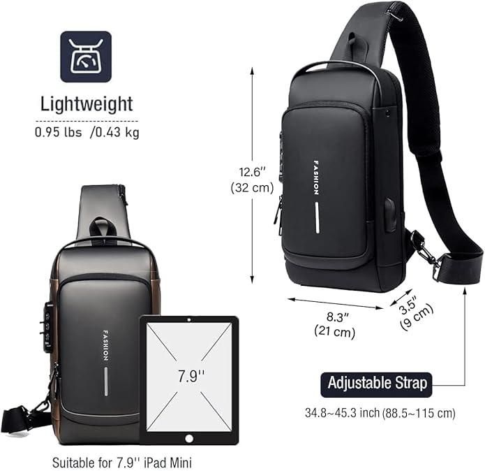 Premium Waterproof Sling Bag for Men & Women with USB Charging Port