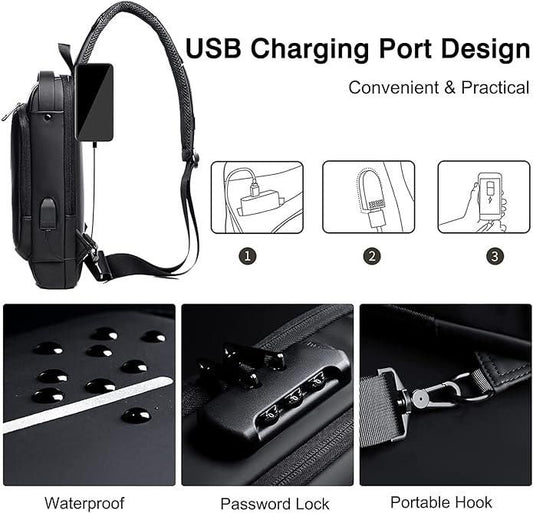 Premium Waterproof Sling Bag for Men & Women with USB Charging Port