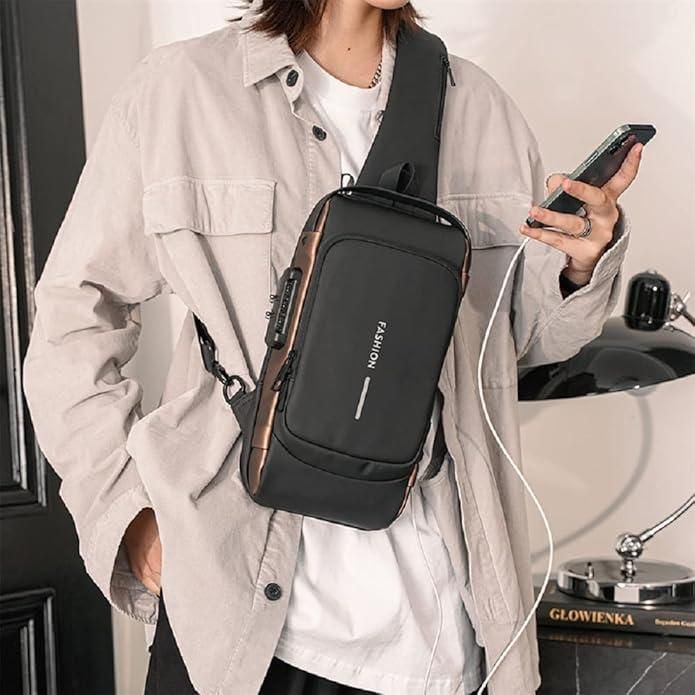 Premium Waterproof Sling Bag for Men & Women with USB Charging Port