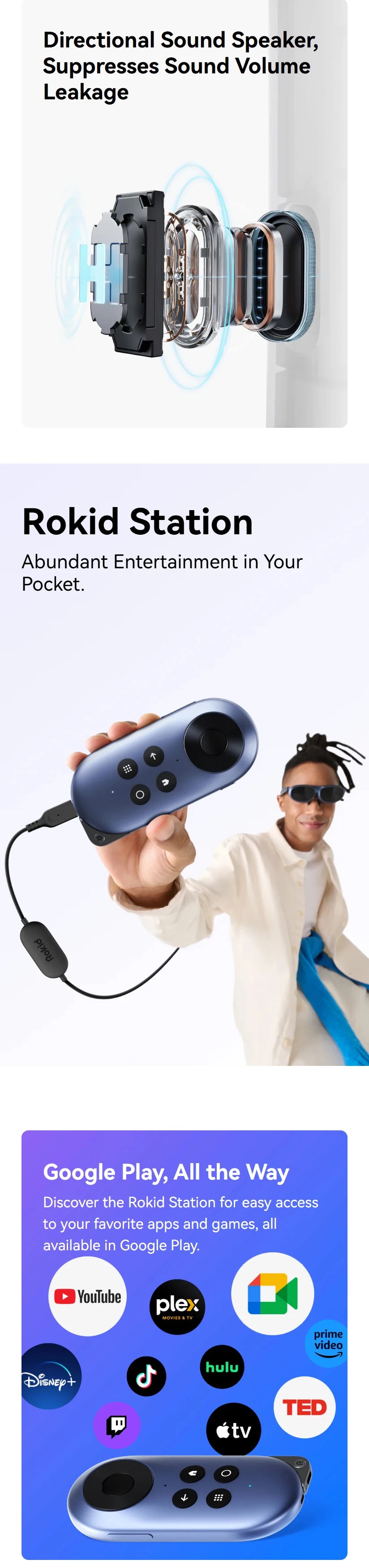 Rokid AR Joy Pack AR Glasses, Smart Glasses Max with Station, 360" Micro-OLED Display, Google Play, Media Streaming