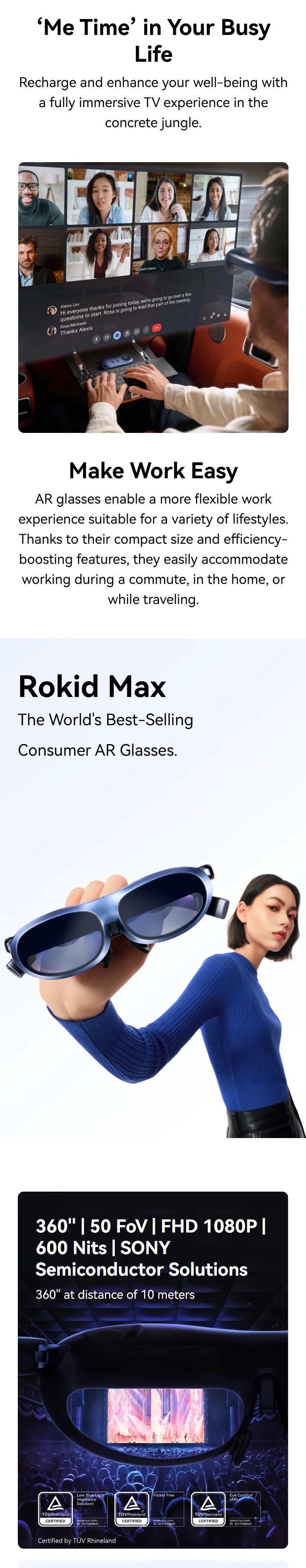 Rokid AR Joy Pack AR Glasses, Smart Glasses Max with Station, 360" Micro-OLED Display, Google Play, Media Streaming